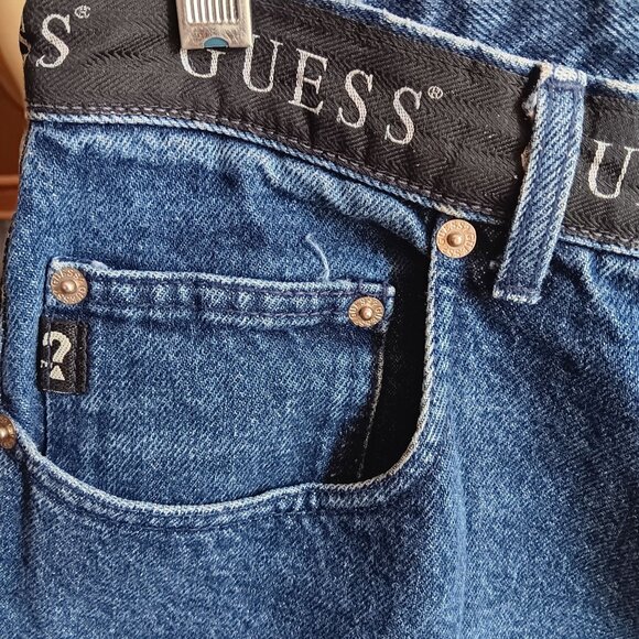 Vintage Men's Guess Jeans 33x34 SPELL OUT WAISTBAND 1990's Made In USA Logo USA - Picture 4 of 10